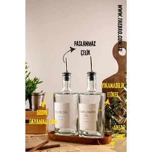 500ML Platinum Serisi Ahşap Stantlı Zeytinyağı ve Ayçiçek Yağı Şişesi