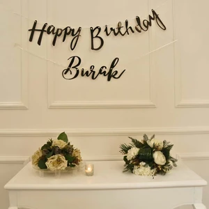 Kişiye Özel Siyah Renkli Happy Birthday El Yazısı Banner