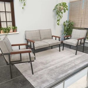 Modern Serisi Balkon, Bahçe, Cafe - Metal Kanepe Koltuk Takımı - 2+1+1 - Krem