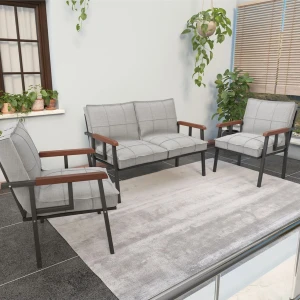 Modern Serisi Balkon, Bahçe, Cafe - Metal Kanepe Koltuk Takımı - 2+1+1 - Açık Gri