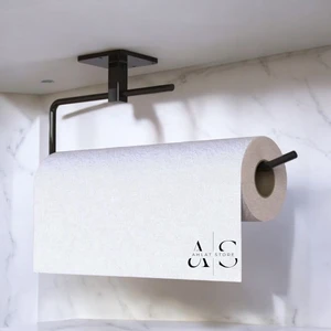 Siyah Paslanmaz Dolu Çelik, Kağıt Rulo Havluluk, Peçetelik, Yapışkanlı Tasarım, Mutfak Banyo Askısı