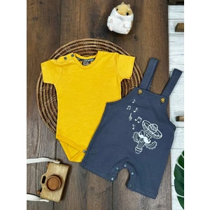 Kids Kingdom Kaktüs Baskılı Askılı Kol Düğmeli 2li  Salopet Tulum Erkek Bebek Takım