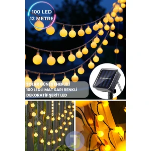 100 LED 12M Solar LED Sarı Işık Güneş Enerjili Bahçe Teras Balkon Ağaç Lambası Aydınlatma Sarı Işık