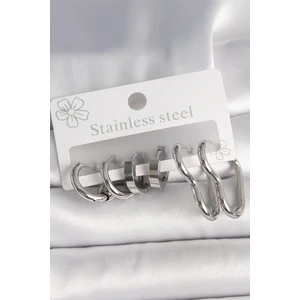 316L Çelik Gümüş Renk Kalp Halka Model Kadın Küpe Seti