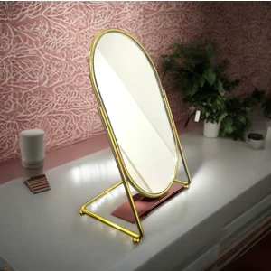 Ahlat Store Gold Büyük Boy Makyaj Aynası Metal Masa Aynası 28 cm