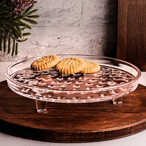 Vitria - Cam Ayaklı Yuvarlak Kek ve Pasta Sunumluk Kek Kurabiye Pasta Tabağı