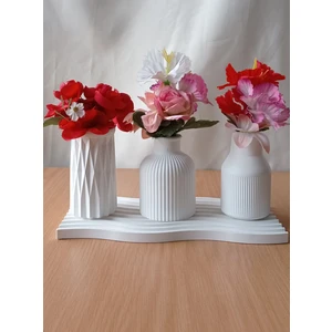 Dalgalı Beton Sunum Tepsisi & 3 Minimalist Vazo 4'lü Set