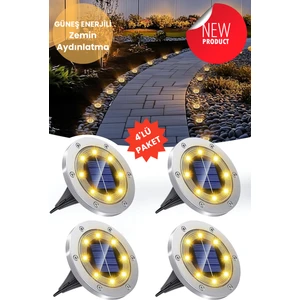 Solar 4ADET Yeni Model Zemin Bahçe Aydınlatma Güneş Enerjili Çelik Malzeme Sarı Işık