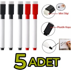 5 Adet Yaz Sil Kalem Siyah Kırmızı Set