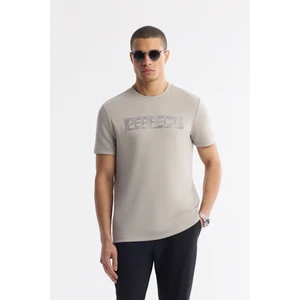 Erkek Regular Fit Gri Bisiklet Yaka Baskılı Bi-Stretch İnterlok T-Shirt A51Y1044