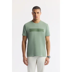Erkek Nil Yeşili Regular Fit Bisiklet Yaka Enjeksiyon Baskılı Interlok T-shirt A51y1021