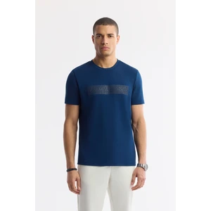 Erkek Petrol Mavi Regular Fit Bisiklet Yaka Enjeksiyon Baskılı Interlok T-shirt A51y1021