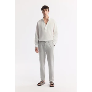 Avva Erkek Gri Relaxed Fit  Beli Bağcıklı Keten Karışımlı Chino Pantolon B003036