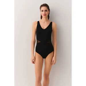 V Yaka Korseli Toparlayıcı Tüllü Mayo