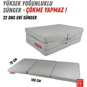 Katlanır Yatak Yer Yatağı  Katlanır Sünger Yatak Misafir Yatağı 70X180X6 Gri Puantiyeli