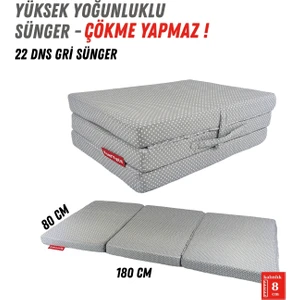 Katlanır Yatak Yer Yatağı  Katlanır Sünger Yatak Misafir Yatağı 80X180X8 Gri Puantiyeli