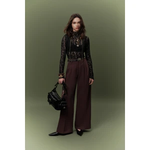 Dökümlü Pileli Pantolon Mürdüm