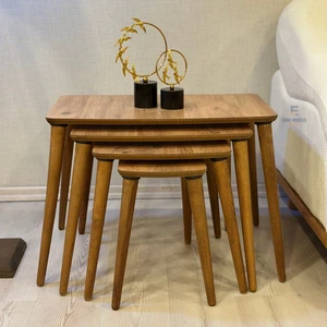 Dörtlü Zigon Sehpa Takımı – Ceviz Renk – Mdf Tabla & Gürgen Ayak – Aletsiz Kolay Kurulum