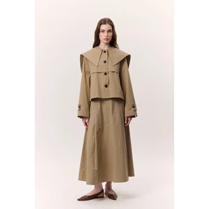 Geniş Yaka Gabardin Ceket Kum