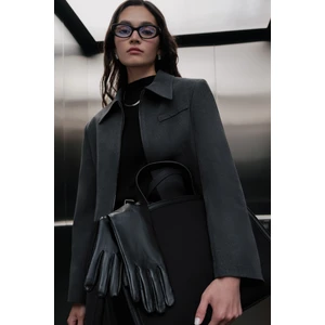 Klasik Kesim Crop Blazer Ceket Antrasit