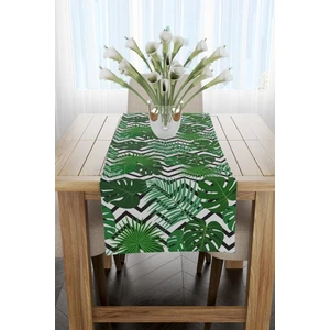 Yeşil Siyah Tropikal Zikzak Yaprak Desenli Runner 40X220CM
