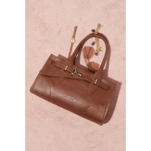 Grace Kemerli Deri Çanta Camel