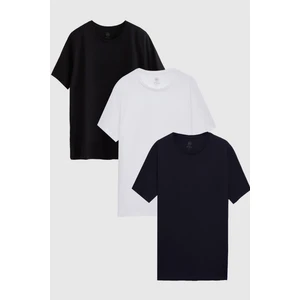 Ds Damat Slim Fit Siyah/beyaz/lacivert 3'lü T-Shirt