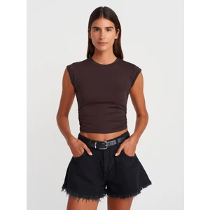 30899 Yanları Büzgü Detaylı Top-Koyu Kahve