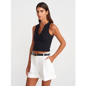 21005 Yıkama Efetkli Crop Top-Siyah