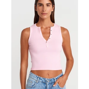 21005 Yıkama Efetkli Crop Top-Pembe