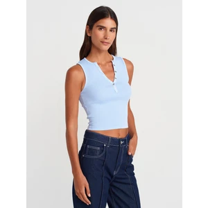 21005 Yıkama Efetkli Crop Top-Mavi