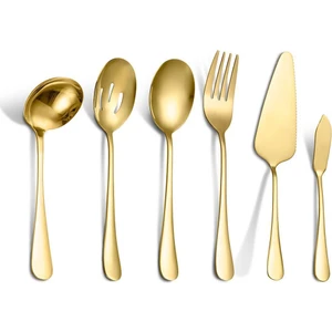 6 Parça Gold Sunum Için Servis Kaşığı Kaşık Çatal Ispatula Reçel Seti CIN613SR