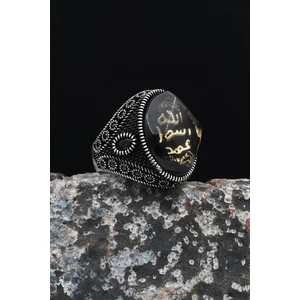 925 Ayar Gümüş Erkek Yüzüğü Mührü Şerif Sıkma Kehribar Taşlı 901644