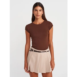 31779 Bisiklet Yaka Basic T-Shirt-Açık Kahve