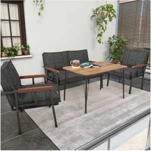 Modern Serisi Balkon, Bahçe, Cafe - Metal Kanepe Koltuk Takımı - 2+1+1 60 x 90 cm  Masalı - Antrasit