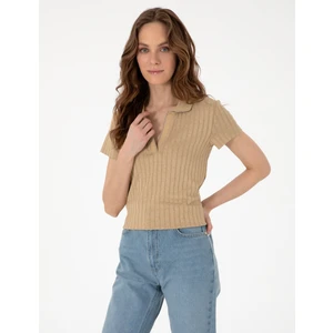 Pierre Cardin Kadın Bej Slim Fit Basic Tişört 50306039-VR011