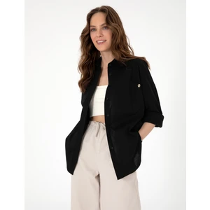 Pierre Cardin Kadın Siyah Oversize Uzun Kollu Gömlek 50313596-VR046