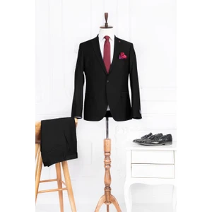 Paco Romano Erkek Slim Fit Mono Yaka Çımalı Siyah 8 Drop Takım Elbise