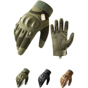 Single Sword Koruyucu Tam Parmak Motorcu ve Bisiklet Eldiveni Haki-M