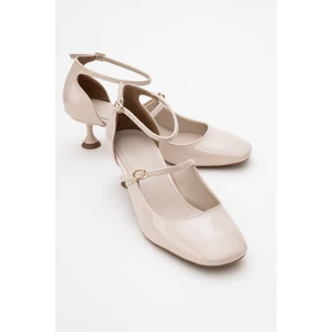 Emly Ekru Rugan Küt Burunlu Kadın Kısa Topuklu Ayakkabı