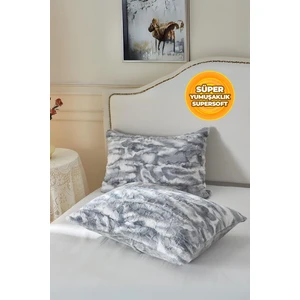 Kürklü Peluş 2'li Yastık Kılıfı 50 x 70  cm  Yumuşak Supersoft Dekoratif Wellsoft Mia Gri