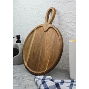 Akasya Sunum Tabağı - Doğal Kesme Tahtası - 30 Cm, Yuvarlak