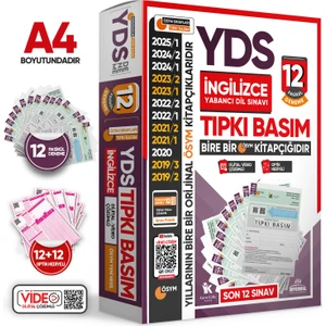 2025 YDS İngilizce ÖSYM Tıpkı Basım Çıkmış Soru 12li Deneme Paketi Video/PDF Çözümlü Türkiye Geneli