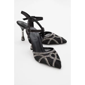 Volby Siyah Saten Taşlı Kadın Abiye Ayakkabı