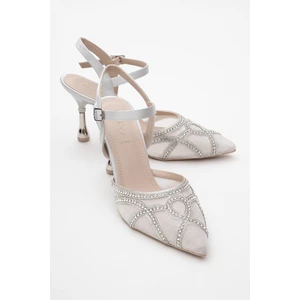 Volby Gümüş Saten Taşlı Kadın Abiye Ayakkabı