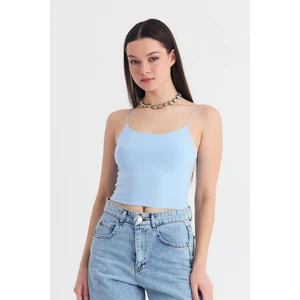 Mavi Ince Askılı Fitted Basic Atlet 947