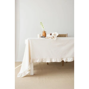 Perla | Fırfırlı Keten Bej Masa Örtüsü 140 x 220 Cm
