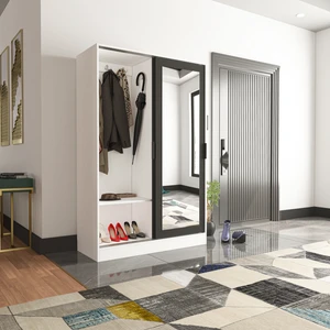 Aura Grey White Vestiyer Portmanto Ayakkabılık Aynalı 2 Sürgü Kapaklı