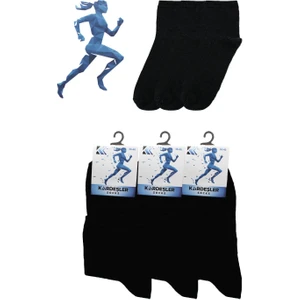 Unisex Yarım Konç Siyah Pamuklu Düz Çorap 3'lü Paket