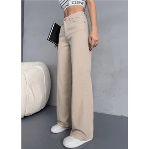 Kadın Yüksek Bel Kar Yıkama Likralı Geniş Paça Palazzo Jeans